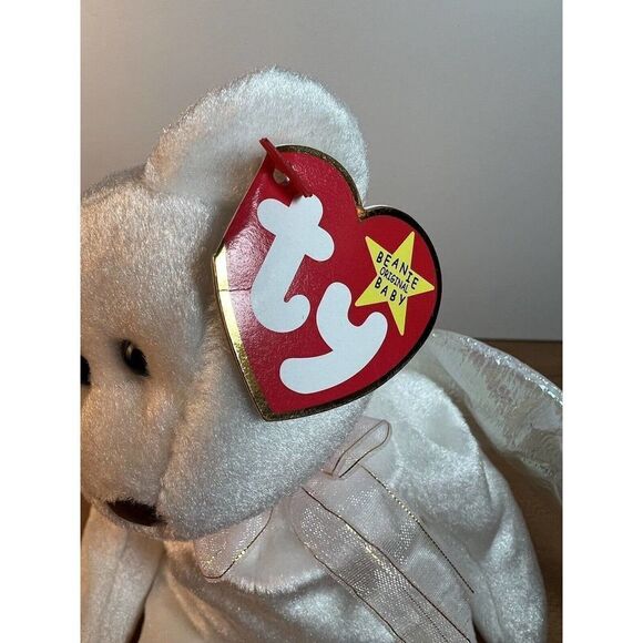 Retired Ty Beanie Babies Halo the Angel Bear Toy With Brown Nose, 1998 - Picture 5 of 9